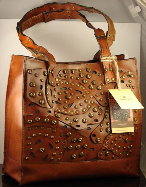 Patricia Nash Studded Link Tote Tan Italian Leather Toscano Bag MSRP