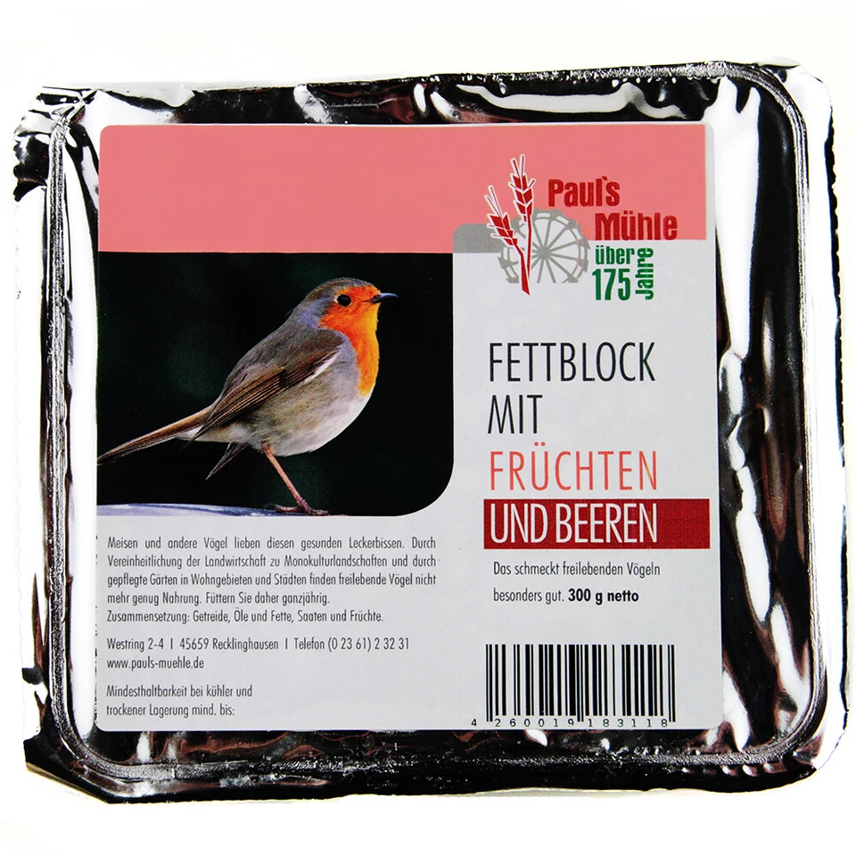 Fettblock mit Früchten und Beeren Vogelbuffet 12 x 300 g (= 3,6 kg) Paul's Mühle
