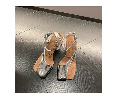 DVN Silver Genuine Leather High-heeled Sandals for Women Thick Heels - Picture 6 of 21