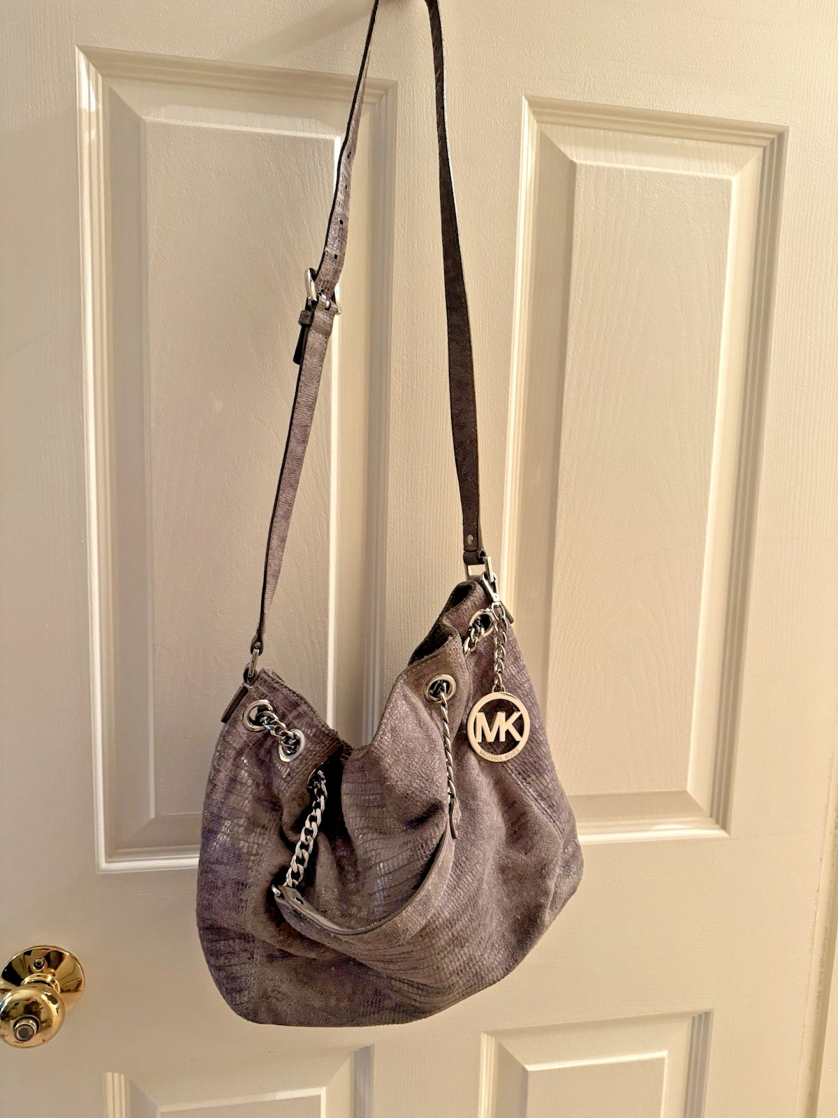 Michael Kors Shoulder Handbag Gray Python Snakesk… - image 1