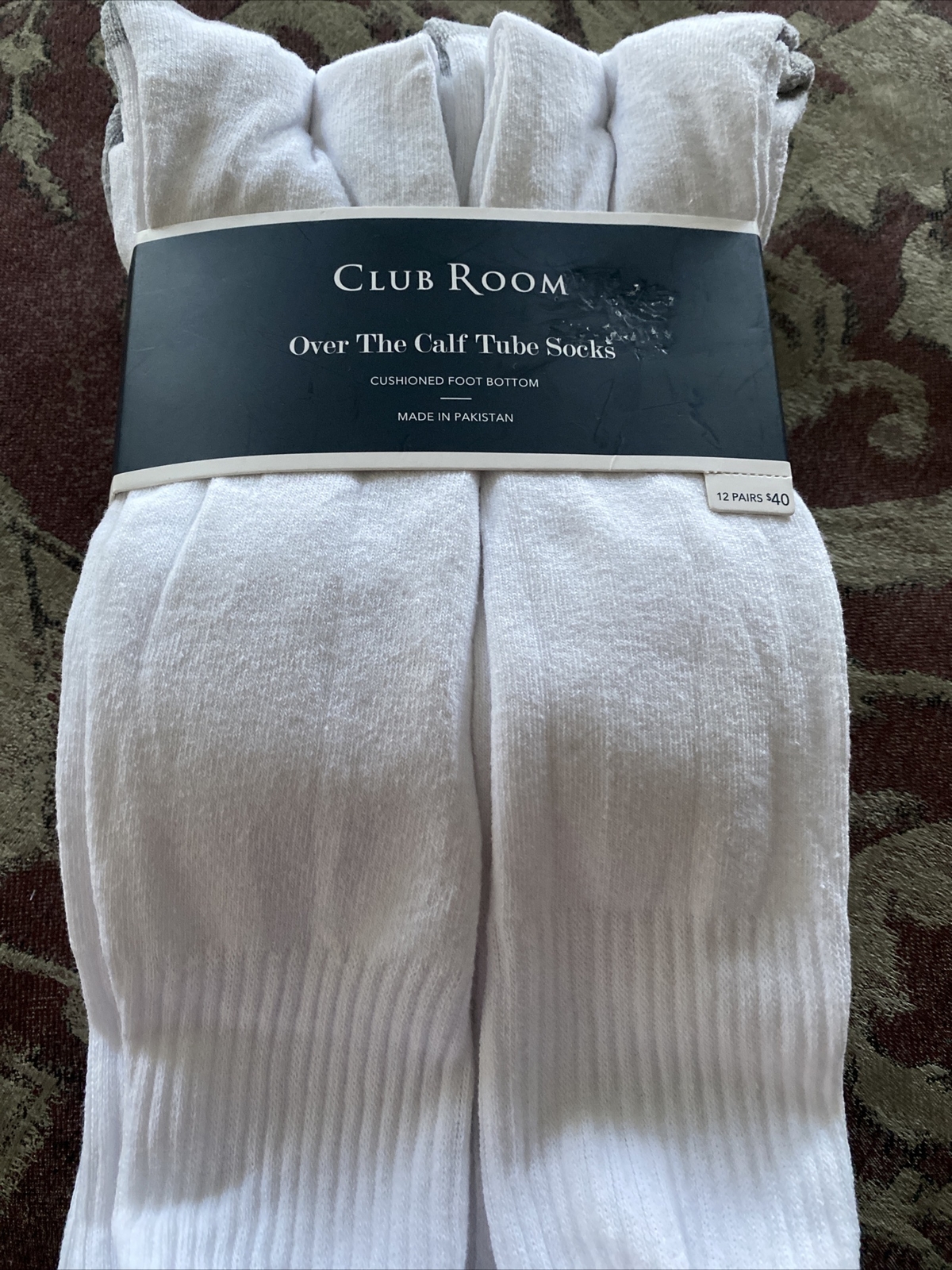Club Room Men's Over the Calf Socks Foot Bottom White 12 Pairs Size 10-13