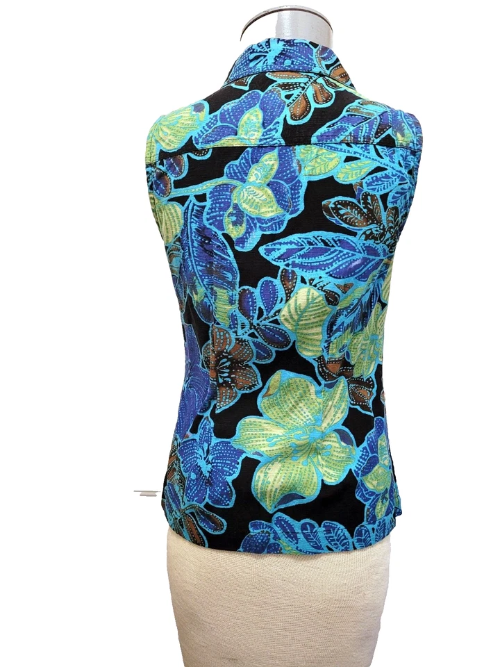 Size 2 IZOD Button Up Floral Sleeveless Top Blouse Golf Shirt Washable Silk — 第 2/3 张图片