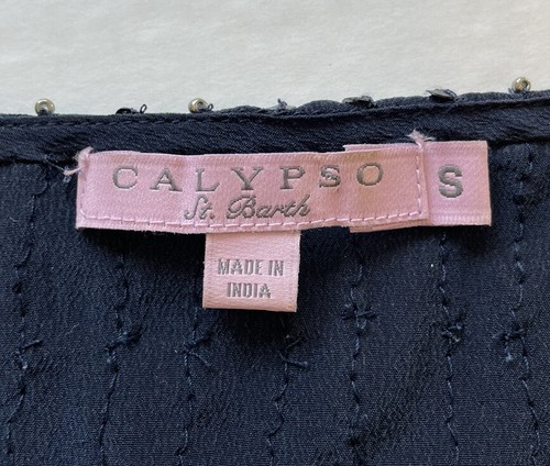 Calypso St Barth Women's Navy Blue Sequin Short Sleeve Boat Neck Silk Shirt Sz S - Picture 4 of 8