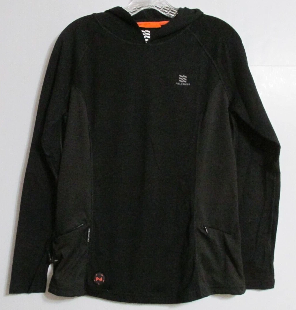 Women's Fieldsheer Wool Blend Hooded Baselayer Heated Shirt Size Medium Black