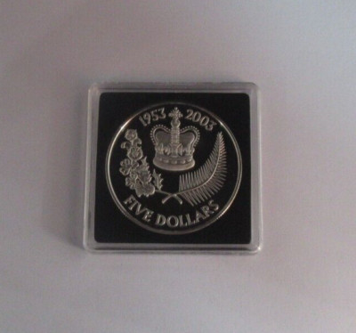 2003 Edward's Crown Golden Jubilee 1oz Silber PP Neuseeland 5 $ Münze Box COA
