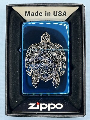 Zen Turtle Design 46177 High Polish Blue Zippo Lighter NEW