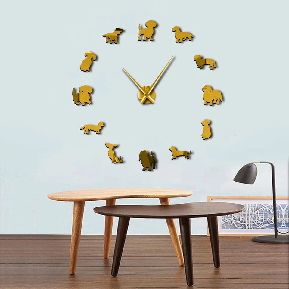 DIY Dachshund Wall Art Wiener Dog Puppy Pet Frameless Giant Wall Clock Analog - Image 3 of 4