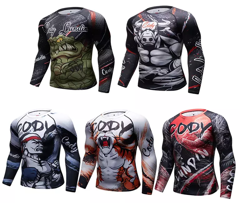 CODY LUNDIN ANIMAL Men BJJ MMA Rash Guard Long Sleeve Training Compression  Shirt