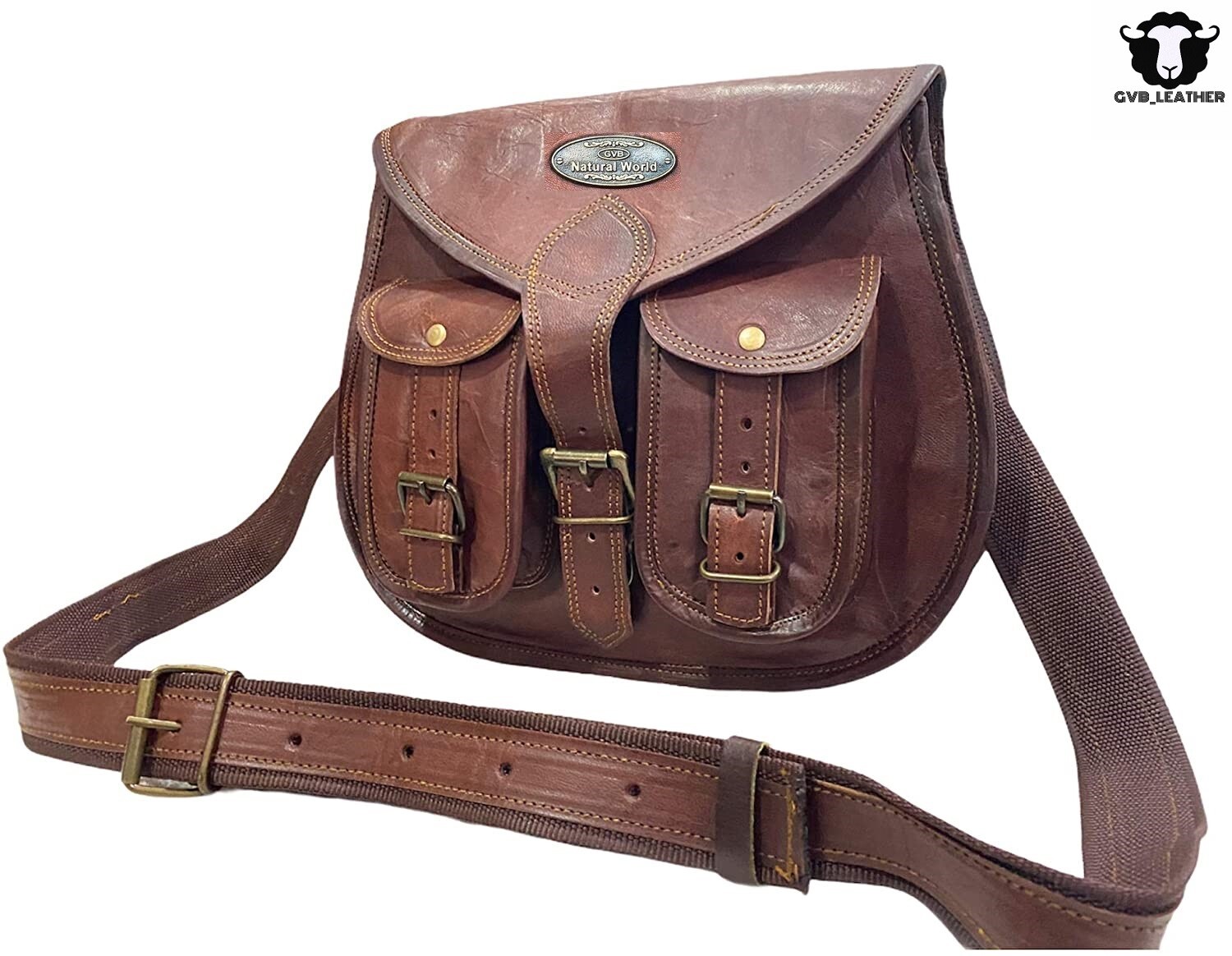 Bolso De Mensajero De Cuero De Piel De Vaca GVB Hecho A Mano
