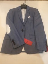 Boys Elie Balleh Navy Blazer With White Polka Dot And Elbow Patch, Size 8