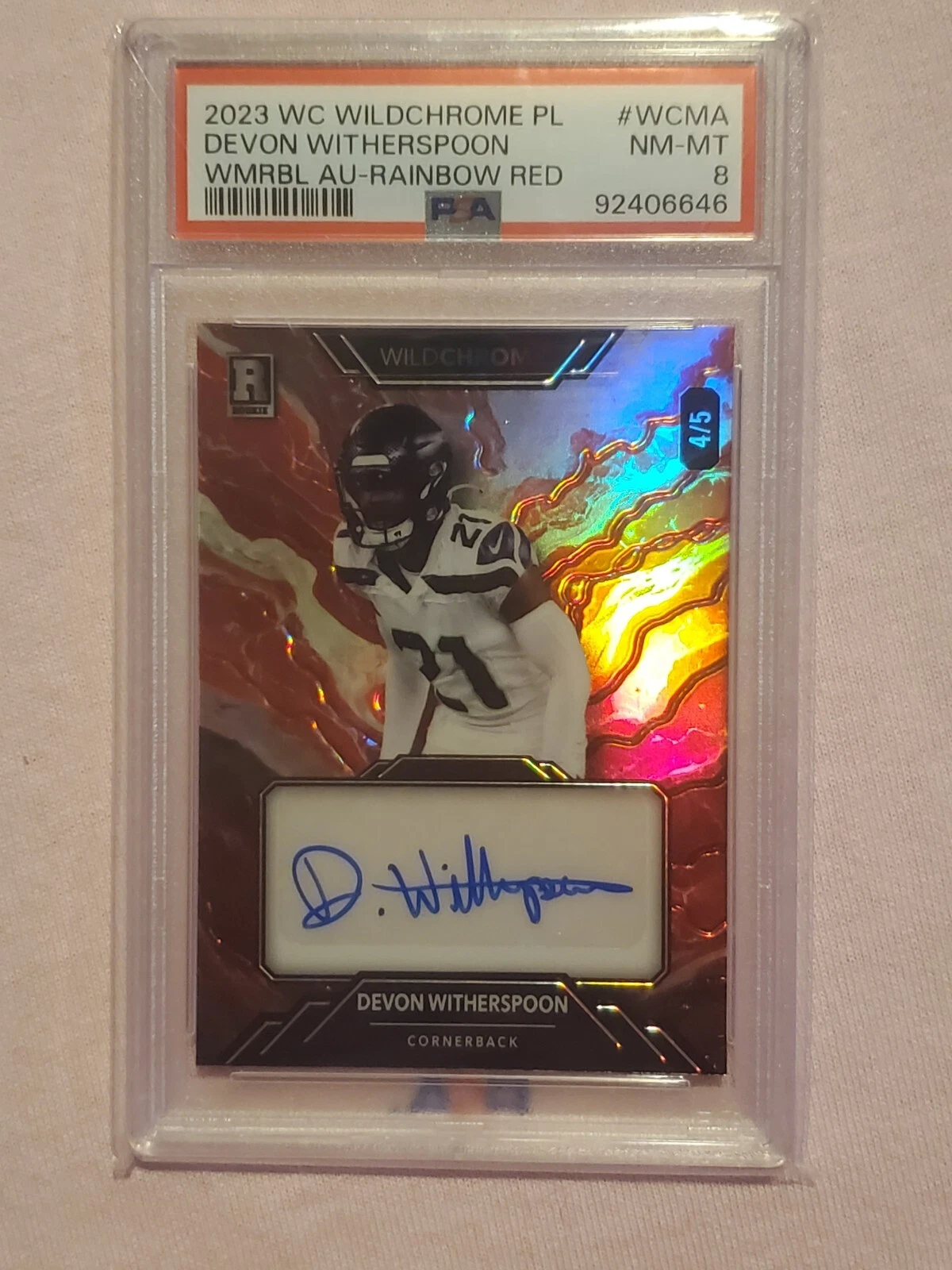 Devon Witherspoon Wild Card Wildchrome Pro-Look Hobby Wildmarble Autographs #WCMA Rainbow Foil-Red