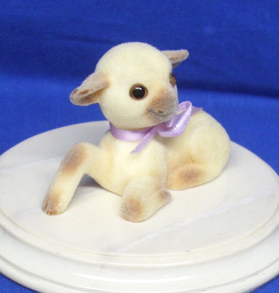 Hallmark Easter Merry Miniature Flocked Lamb With Purple Bow 1985 Used Hallmark easter merry miniature flocked lamb with purple bow 1985 used