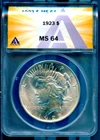 1923 $1 Silver Peace Dollar MS 64 ANACS # 7830245 + Bonus