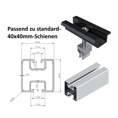 PV/Solar-Mittelklemme, Klick-System, 30mm, schwarz eloxiert f. Profile m. M8-Nut