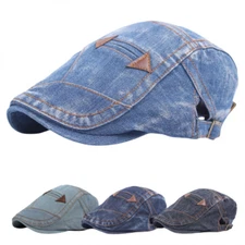 Men Denim Newsboy Duckbill Gatsby Flat Hat Retro Golf Driving Ivy Adjustable Cap