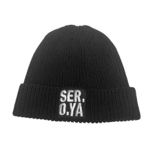 Ser.O.Ya Black Embroidered Logo Cuffed Knit Bonnet Beanie Cap Hat One Size 