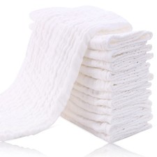 12 Pack Muslin Burp Cloths Ultra Soft Cotton Baby Washcloths White
