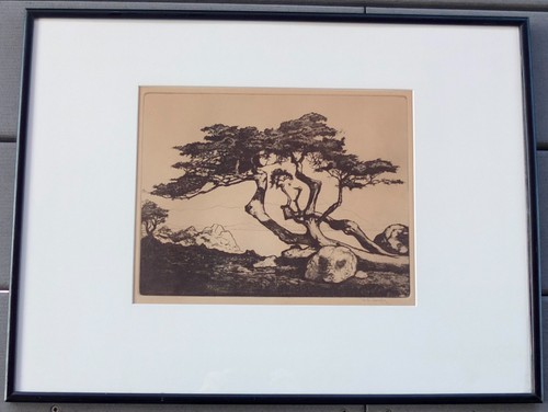 Nicholas Dunphy Signed Etching Reclining Cypress Near Pebble Beach Monterey CA.