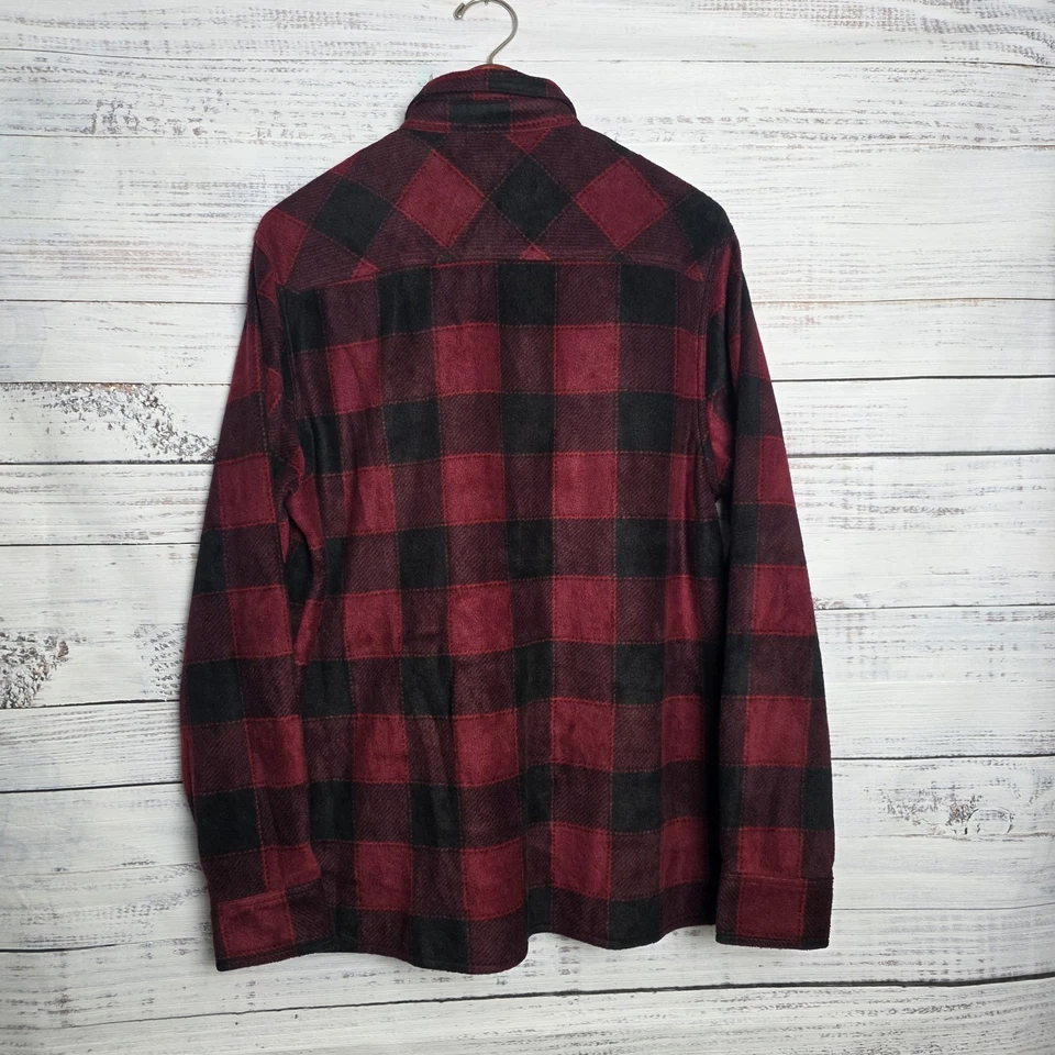 New Lifted Research Group LRG Mens Medium Red Buffalo Plaid Fleece Button Front - Image 3 of 4