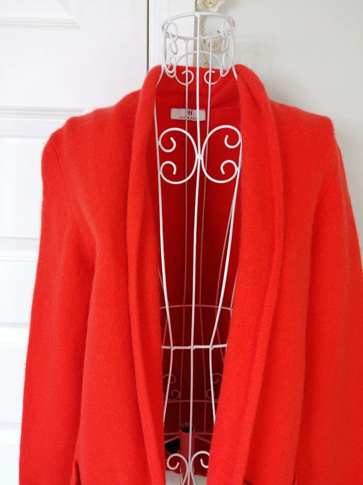 Peter Hahn Womens Open Cardigan Jumper Long Sleeve 100% Merino Wool Size 14 Red - Image 2 of 4