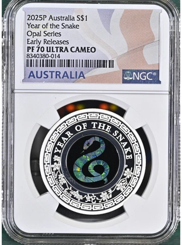 PF70 NGC 2025 Australia Opal Series Lunar Year of the SNAKE 1oz Silver Proof OGP