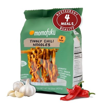 Momofuku Tingly Chili Noodles Ramen Noodles by David Chang, 4 Pack of Restaurant
