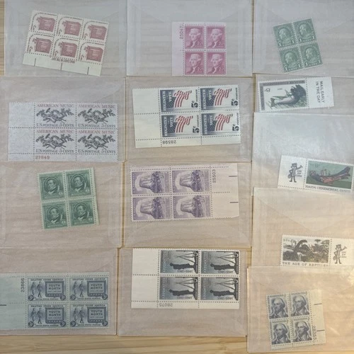 US Stamp Plate Block Lot 12 Blocks MNH MH Mint Collection Glassines Vintage