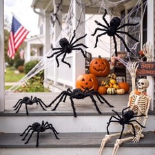 6 Pack 3 Size Black Spiders Set for Outdoor Halloween Decoration