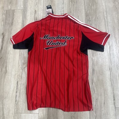 Adidas Manchester United Baseball Jersey Mens M Red Pinstripe