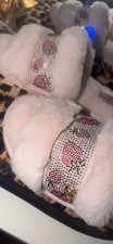 Juicy Couture Pink Faux Fur Slide Slippers Rhinestone Cherry Strap Women s 7