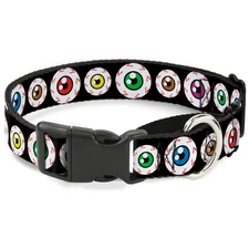 Plastic Martingale Collar Eyeballs Black/Multi Color Large 15-26"