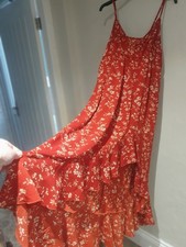 PRETTY FLORAL RUFFLE HI LOW HEM CRINKLE STRAPPY LONG MAXI DRESS LARGE 12 14