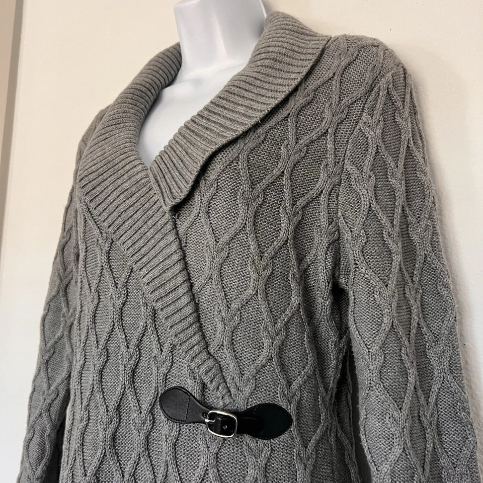 Vestido Suéter Calvin Klein Gris Tejido con Cable Cuello Chal Talla L Foto 2 de 4