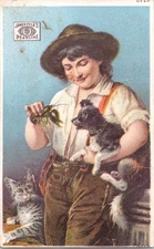 James Pyle's Pearline Soap - Boy Crawdad Dog - Victorian Trade Card