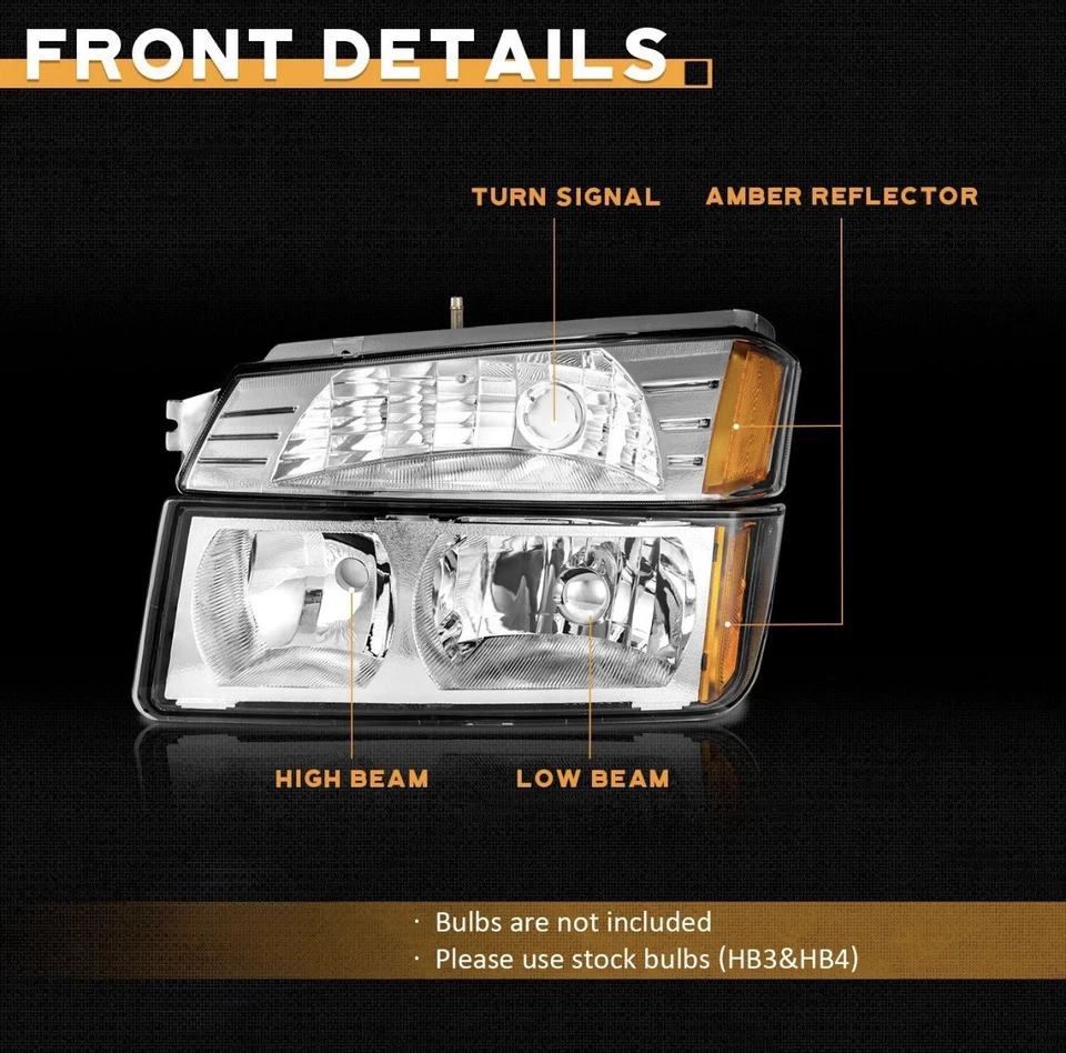 Conjunto de pares de faros + lámparas de parachoques para Chevy Avalanche 1500 2500 2002-2006 Foto 4 de 4