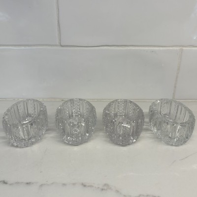 Salt Cellars, Set of 4 Oval, Crystal. Open salts,  Ribbed, Notch, Zipper c. 1910