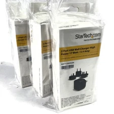Lot of 5 StarTech USB2PACBK 2-Port USB Wall Charger High Power 17W 3.4A - New