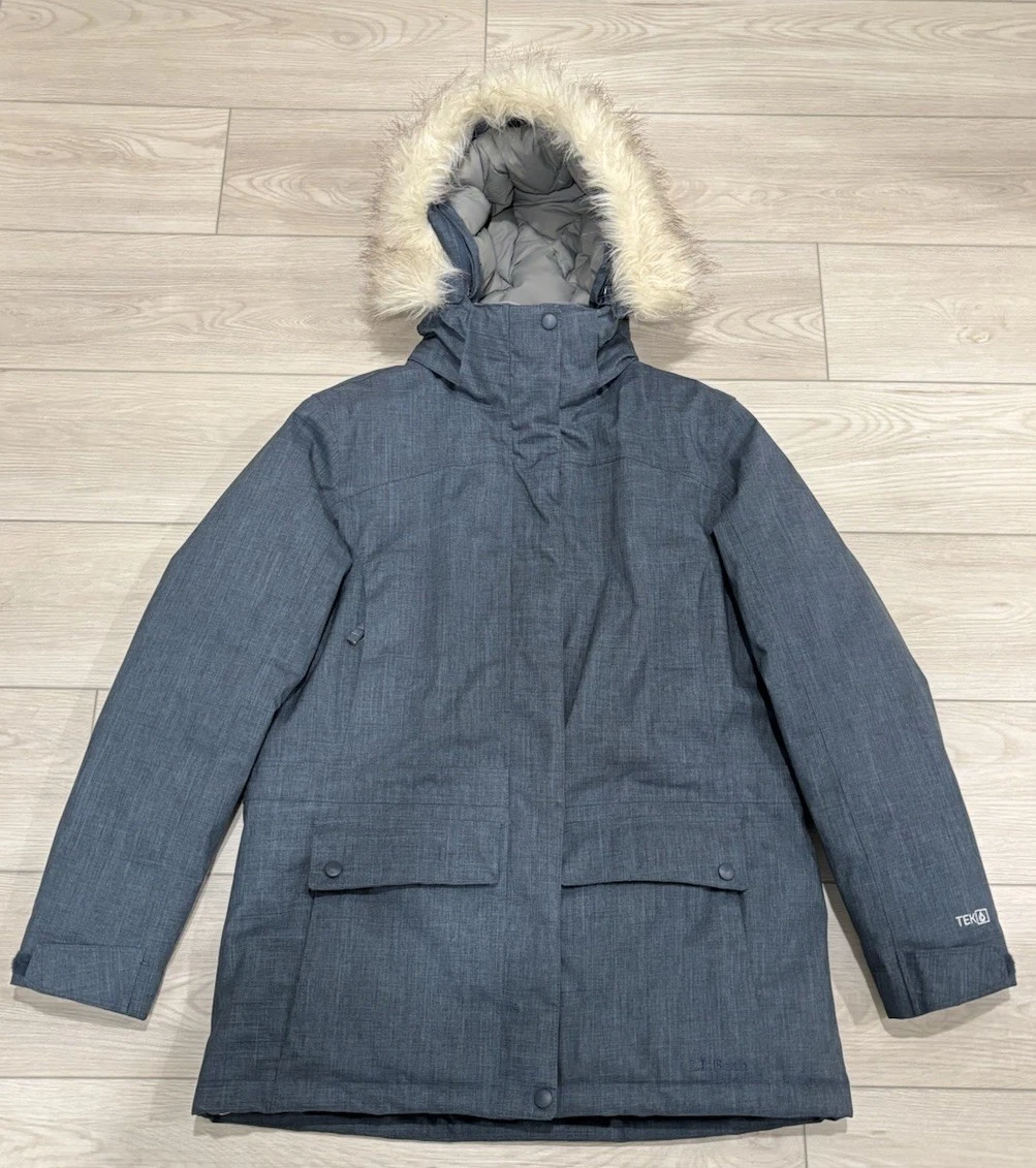 Veste Parka Homme LL Bean 2XL Bleu - Doudoune Imperméable à Capuche Matelassée - Occasion TBE