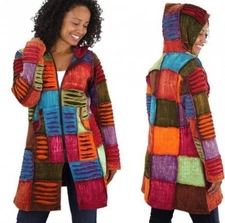 Greater Good Funky Boho Colorful Zip Lagenlook Hoodie Patchwork Jacket Size 3X