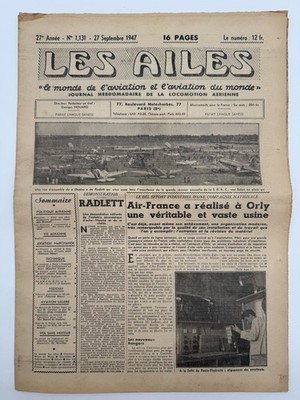 Hebdo Les Ailes 1947 Luftfahrt Flugzeug Air France Orly 16 Seiten. Sehr guter Zustand