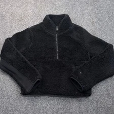 ALO Yoga Sherpa Jacket Womens Size XS Black 1/4 Zip Pullover Cropped Jumper