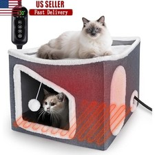 Large Heated Cat House W/ Adjustable Temperature Timer  Entertainment Features