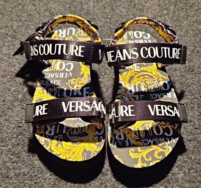 Versace Jeans Couture Sandalen Neopren Schwarz Gelb Logo Slip-On Herren Gr. 36