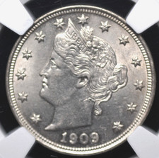 1909 LIBERTY "V" NICKEL NGC AU 58  SUPER CHOICE "SLIDER" AND A PARTICULARLY