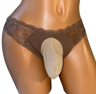 PRETTY BROWN LACE TRIM BIKINI SISSY POUCH PANTIES XDRESS MEN TRANS 38 48 2X XXL