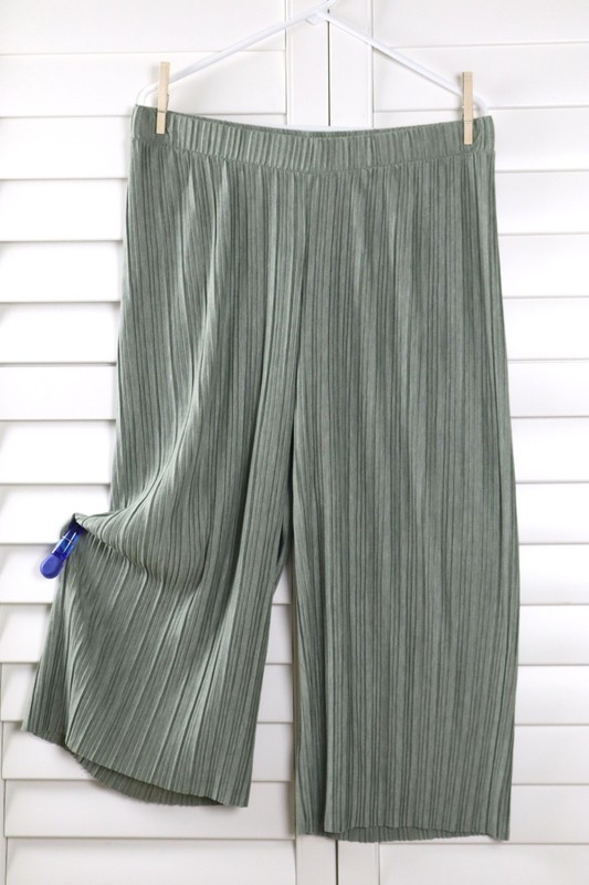 PUREJILL J.Jill NWT $99 Plisse Solid Moss Green Wide Leg Pants Size Large Petite