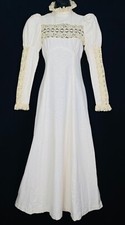 Vintage 1970s white Victorian dress, long puffed sleeves princess wedding XS
