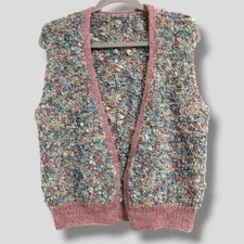 Colorful Pastel Fuzzy Knit Sweater Vest Layering Cottagecore Grandma Granny