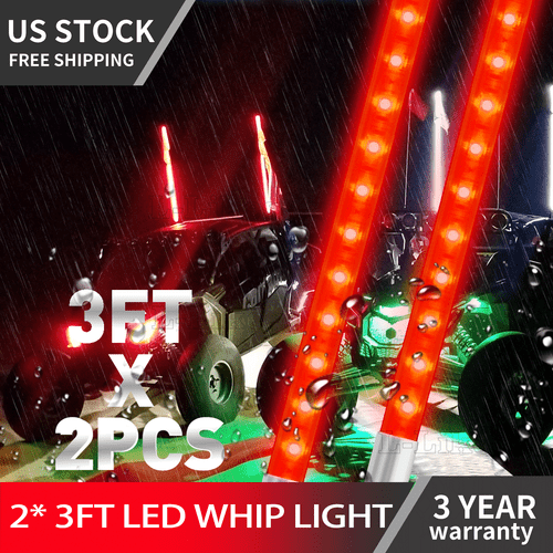 2X3FT Red LED Whip Light  Antenna Flag Pole for ATV UTV Buggy Polaris Offroad - Picture 1 of 8