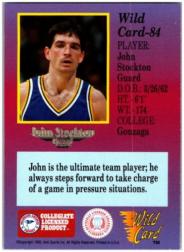 1991-92 Wild Card #84 John Stockton - HOF FREE SHIPPING! - Picture 2 of 2